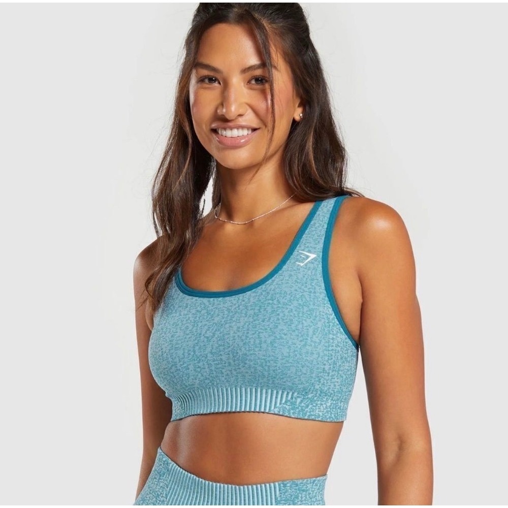 Gymshark Marl Seamless Scoop Sports Bra Women's XL‎ Teal Blue Racerback Yoga Gym